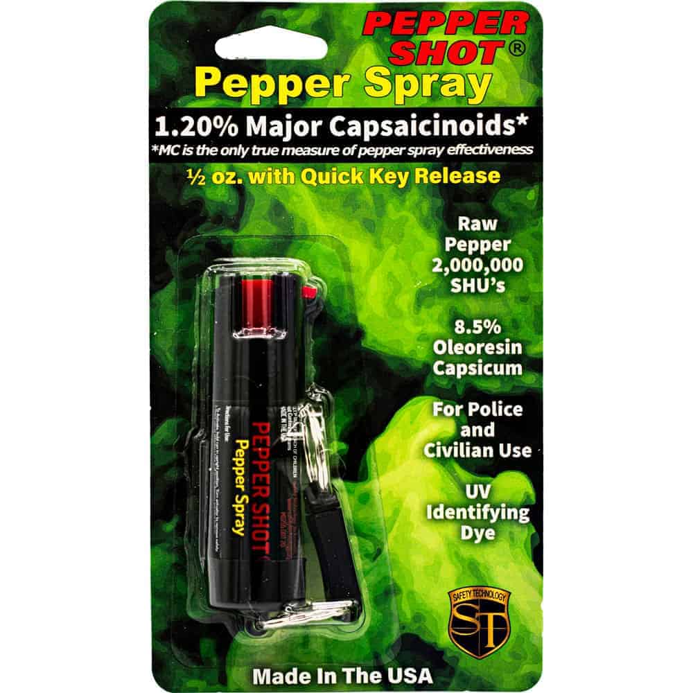 Pepper Shot 1.2% MC 1/2 oz Pepper Spray Belt Clip and Quick Release Key Chain - Image 2